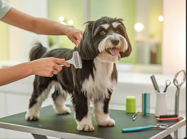What is the order to groom a dog?